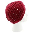 Jersey Turban Hat with Sequins - Maroon Red
