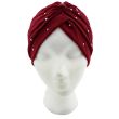 Jersey Turban Hat with Sequins - Maroon Red