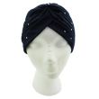 Jersey Turban Hat with Sequins - Navy