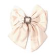 Light Fawn Satin Hair Bow With Tails & Crystals - 15cm