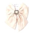 Light Fawn Satin Hair Bow With Tails & Crystals - 15cm