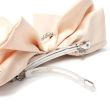 Light Fawn Satin Hair Bow With Tails & Crystals - 15cm