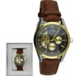 Longbo Men's Automatic Watch with Leather Strap - Brown/Gold