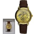 Longbo Men's Automatic Watch with Leather Strap - Gold/Brown