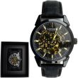 Longbo Men's Automatic Watch with Leather Strap - Gun/Black(D8)