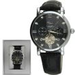 Longbo Men's Automatic Watch with Leather Strap - Silver/Black