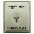 Men's Sterling Silver Cross Design Stud With Diamante