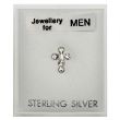 Men's Sterling Silver Cross Design Stud With Diamante