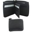 Men’s Leather EUROBORSE RFID Zip Bifold Wallet - Black