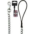Metal Chain Lead With Leather Handle-Black (30'')