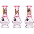 Mini Glass Water Pipe 'Clear & Pink'  With Assorted Stickers (6inch)