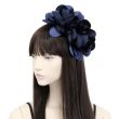 Navy Blue Satin Aliceband With Double Flower - 0.5cm Wide