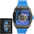 NY London Men's Skeleton Solid Watch With Silicone Strap - Blue