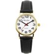 Pelex Ladies Classic Round Dial Leather Strap Watch - Black/Gold