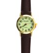 Pelex Unisex Round Leather Strap Watch - Glow in The Dark/Gold/ Brown