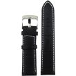 Premium Leather Croc Finish Stitched Watch Straps - Black - 22mm
