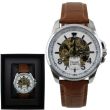 Prince Men's Automatic Watch With Leather Strap- Silver & Brown (D7)
