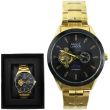 Prince Men's Automatic Watch With Metal Bracelet - Gold & Black (D2)