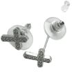 Silver Cross Stud Earrings with Clear Stone Detailing