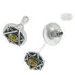 Silver Hexagram Star Stud Earrings with Yellow Eye Detail
