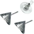 Silver Triangle Stud Earrings with Silver Pyramid and Eye Detail