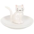 Sitting White Cat Face Trinket Dish Ceramic Ring Holder - (10cm)