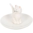 Sitting White Cat Face Trinket Dish Ceramic Ring Holder - (10cm)