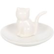 Sitting White Cat Face Trinket Dish Ceramic Ring Holder - (10cm)
