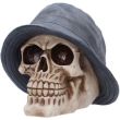 Skull Figurine with Grey Bucket Hat (13.5cm)