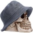 Skull Figurine with Grey Bucket Hat (13.5cm)