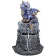 Blue Dragon Figurine on Knight Helmet – 13.2cm
