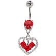 Steel Crystal Heart Belly Bar - Red