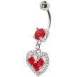 Steel Crystal Heart Belly Bar - Red