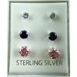 Sterling Silver Crystal Ear Stud Set - Assorted Colours & Sizes 