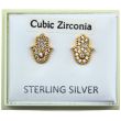 Sterling Silver Hamsa Hand Stud with Cubic Zirconia Detail (8mm) – Assorted