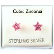 Sterling Silver Pink Star CZ Ear Studs - 6mm
