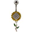 Sunflower Design Belly Bar - Silver - 35mm