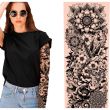Temporary Tattoo Sleeve - Black & White Floral Design with Birds - 38cm