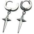 Huggie Hoop Earrings with Dangling Cross Charm - (8mm)