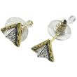 Gold Triangle Stud Earrings with Silver Pyramid and Eye Detail