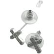 Silver Cross Stud Earrings with Clear Stone Detailing