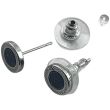 Silver Circle Stud Earrings with Black Center Stone