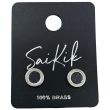 Silver Circle Stud Earrings with Black Center Stone