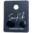 Black Cylinder Disc Stud Earrings with Screw Back