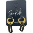 Gold Huggie Hoop Earrings with Razor Style Blade Charm - (14mm)
