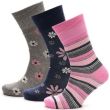 Ladies Non-Elasticated Floral & Stripe Design Socks (3 Pack) - Assorted