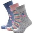 Ladies Non-Elasticated Floral & Stripe Design Socks (3 Pack) - Assorted