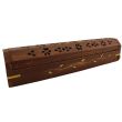 Sheesham Wood Incense Stick Box Brass Inlay Vine & Flower Design