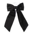 Black Satin Bow With Long Tails On Barrette Clip 10cm