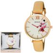 Wholesale Henley Ladies Floral Print Leather Strap Watch - Honey